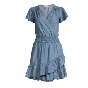 Michael Michael Kors Women's Denim Tiered Faux-Wrap Fit & Flare Dress Size Small